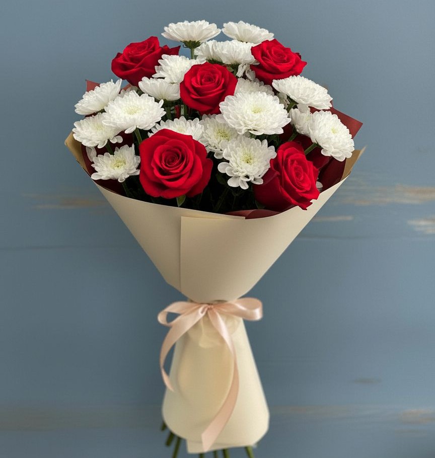 Букет цветов из: Розы и Хризантемы в Карагаче