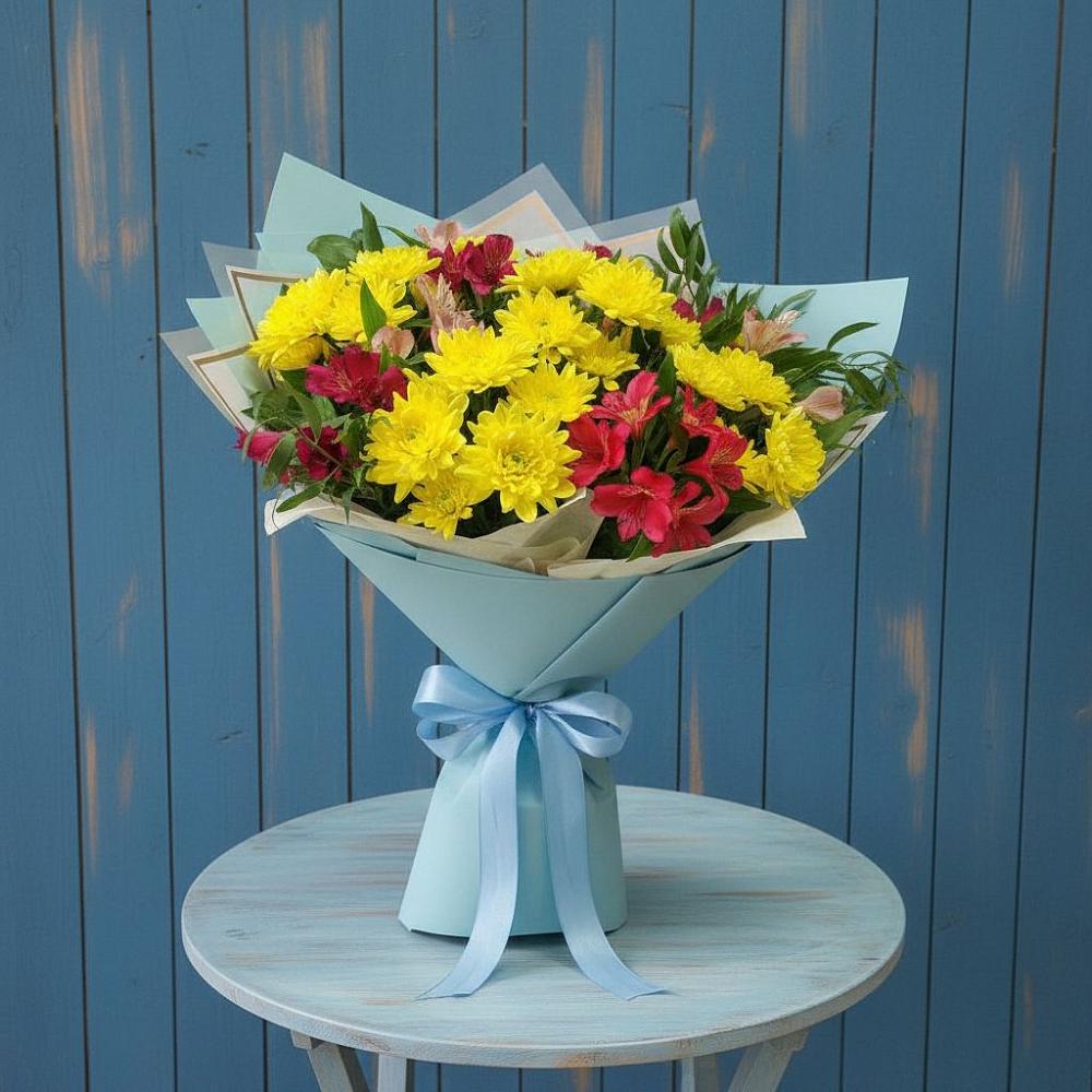 Букет цветов из: Альстромерии и Хризантемы в Карагаче