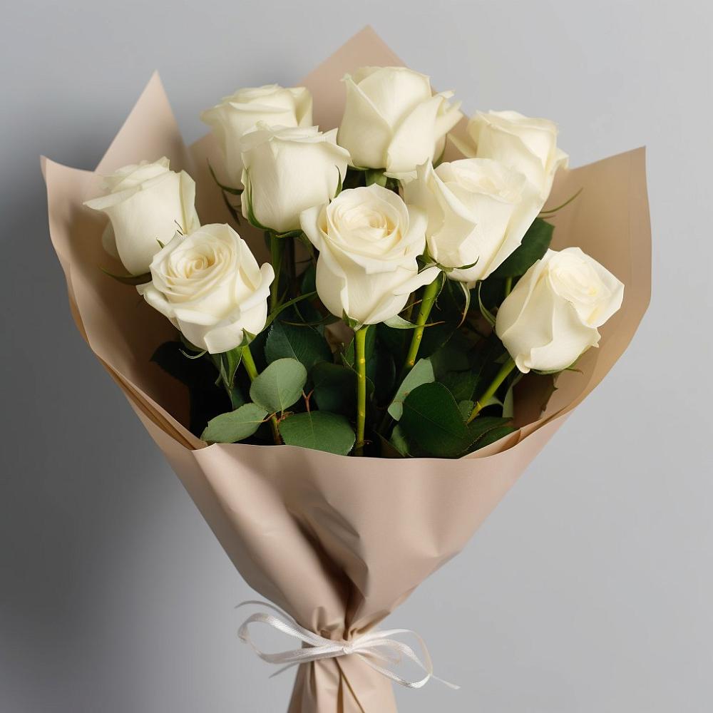 Букет 9 Белых роз Эдлесс Лав в Карагаче