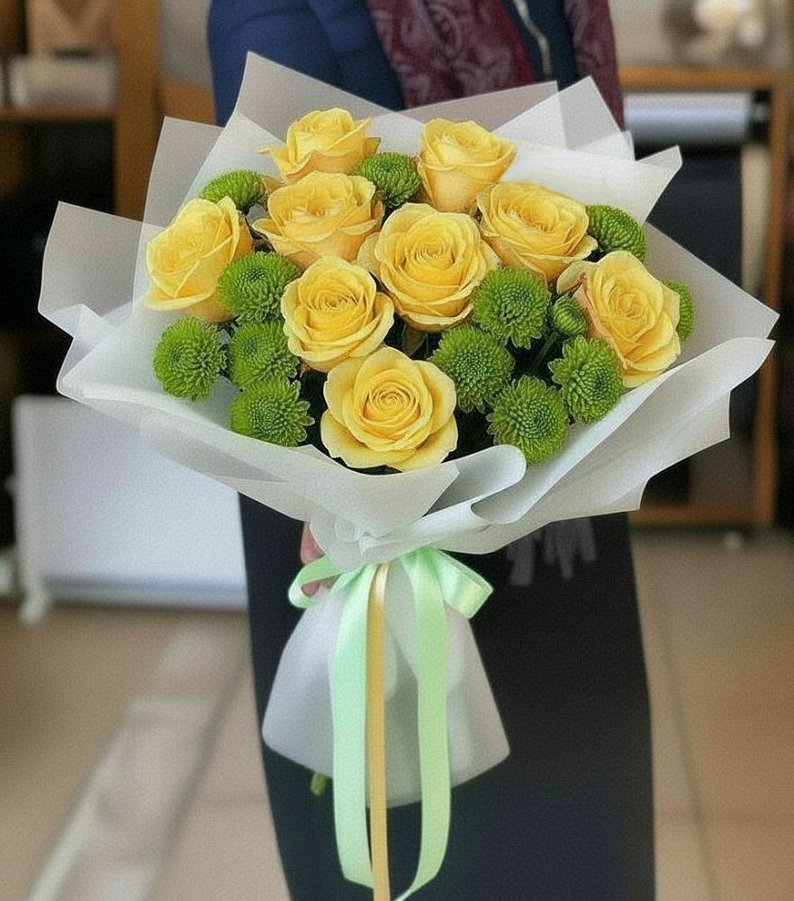 Букет цветов из: Хризантемы и Розы в Карагаче