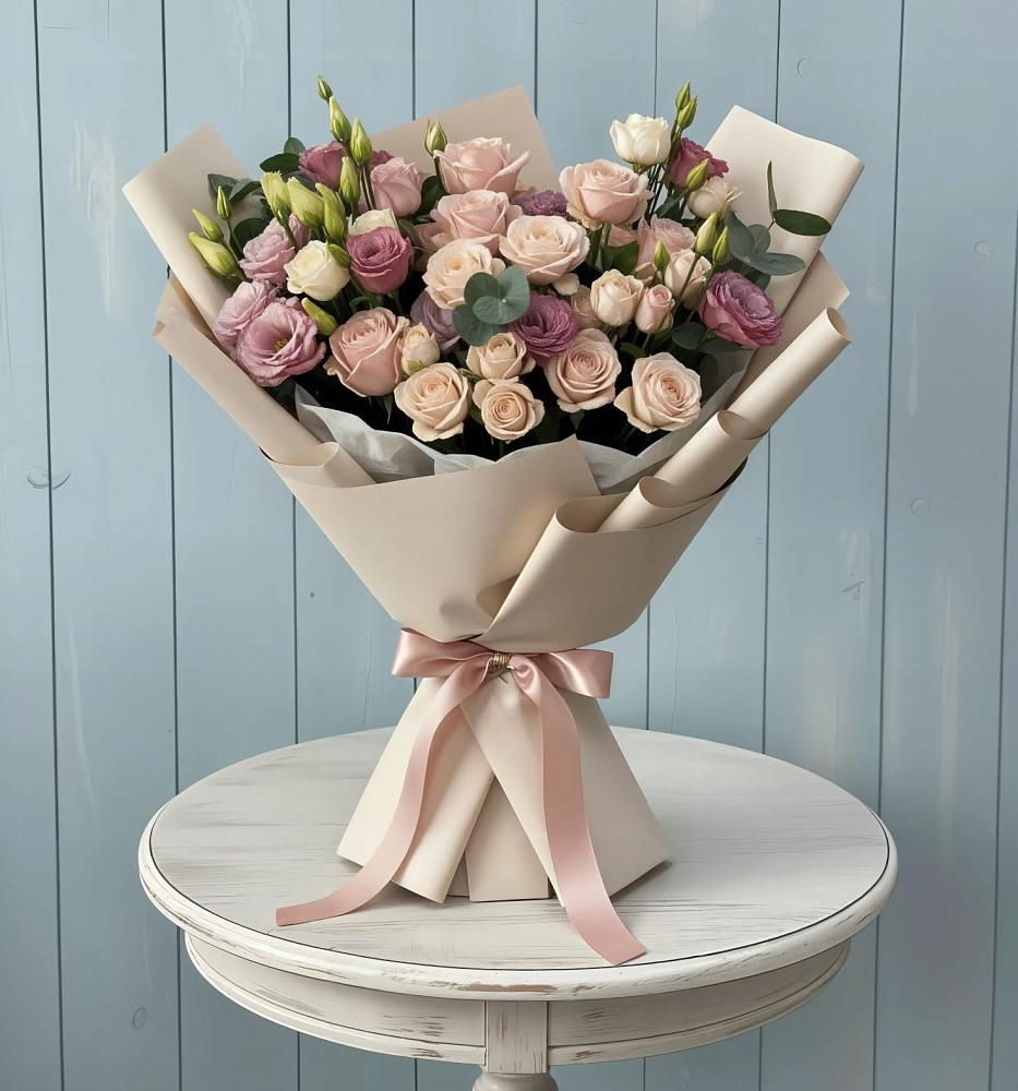 Букет цветов из: Розы и Лизиантусы в Карагаче