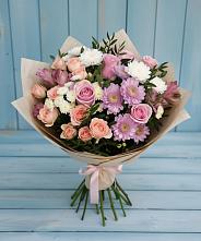 Букет цветов из:  Хризантемы, Розы и Альстромерии в Карагаче