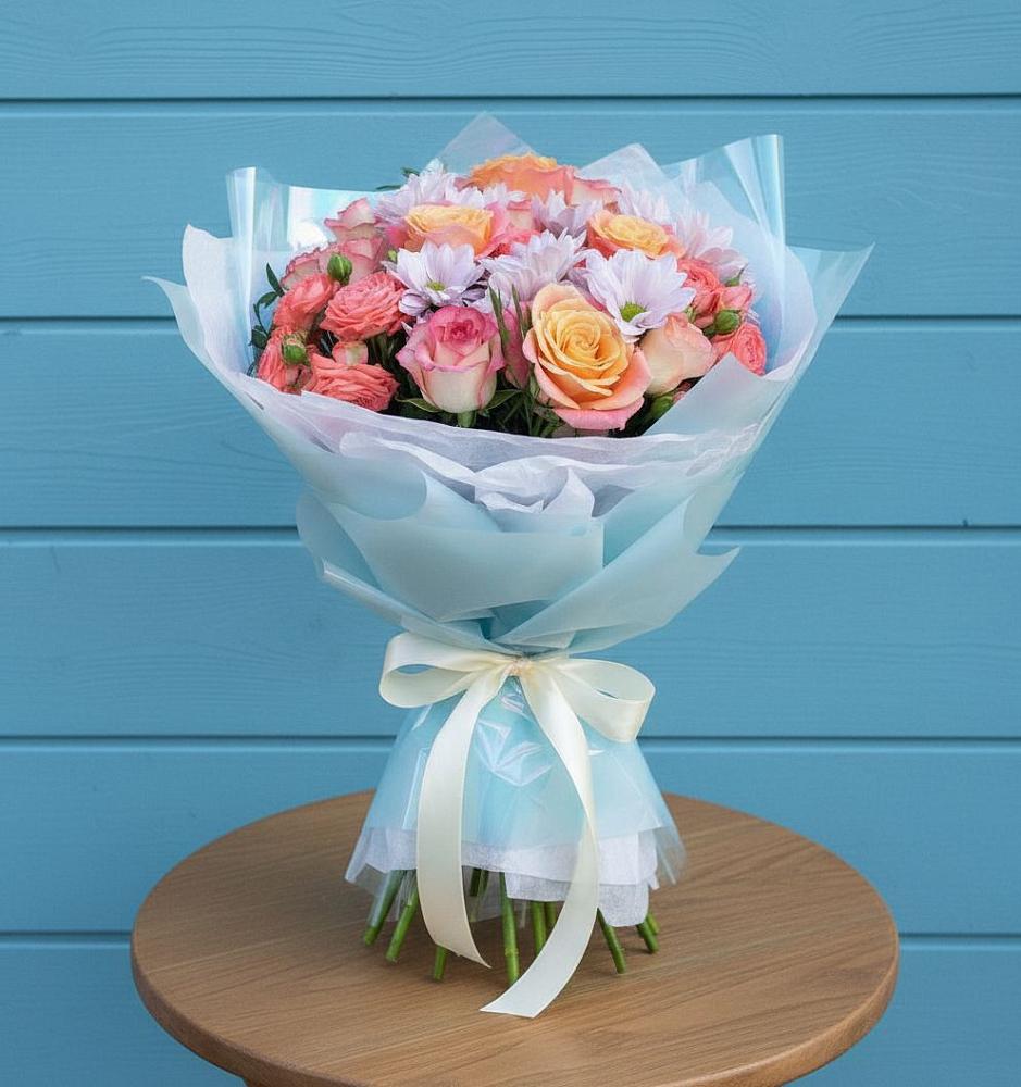 Букет цветов из: Хризантемы и Розы в Карагаче