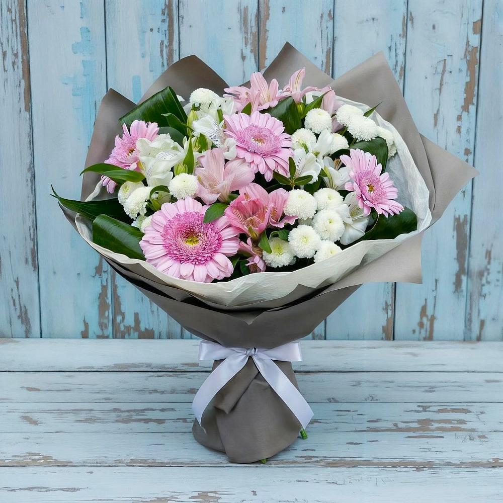 Букет цветов из: Герберы, Альстромерии и Хризантемы в Карагаче