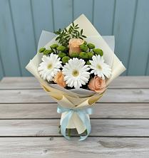 Букет цветов из:  Герберы, Розы и Хризантемы в Карагаче