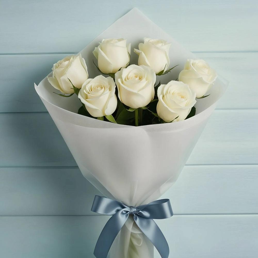 Букет 7 Белых роз Эдлесс Лав в Карагаче